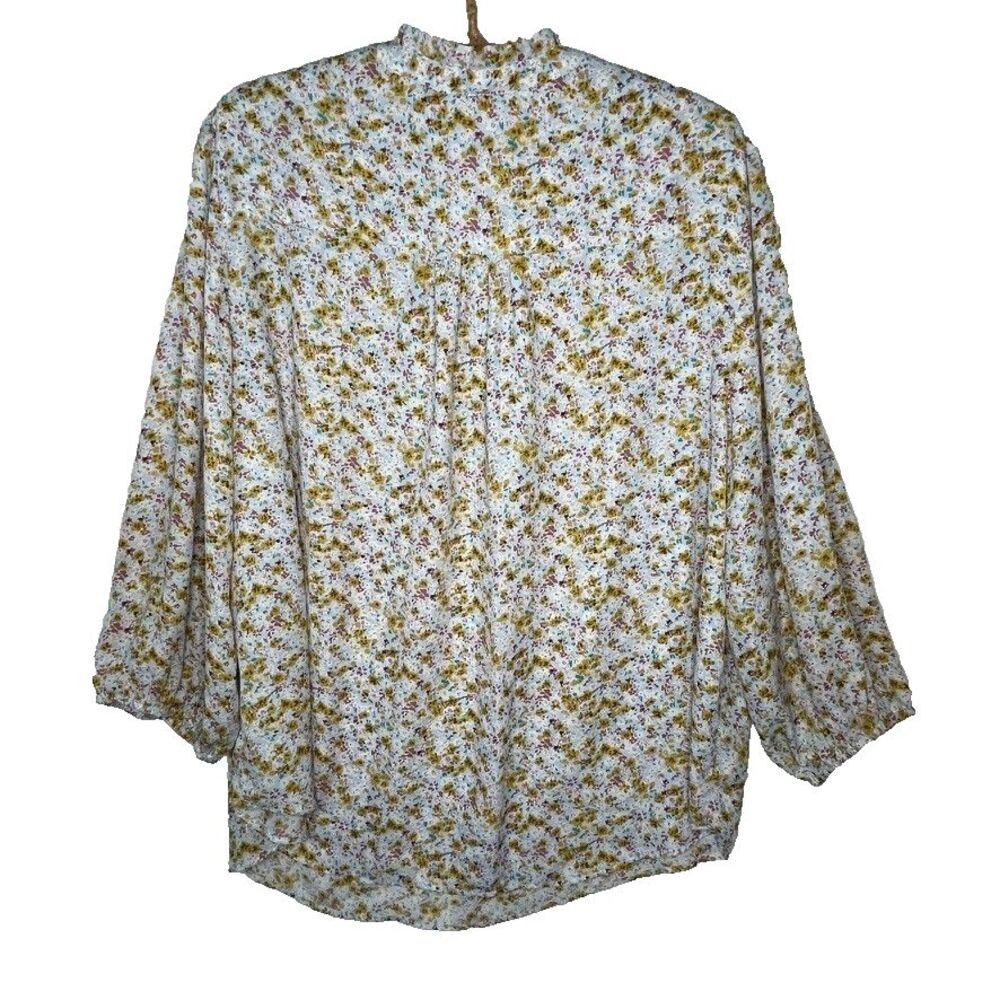 Carolina Belle Floral Blue Peasant Blouse Tie Neck Flowy Womens 2X Plus Summer - Picture 7 of 7